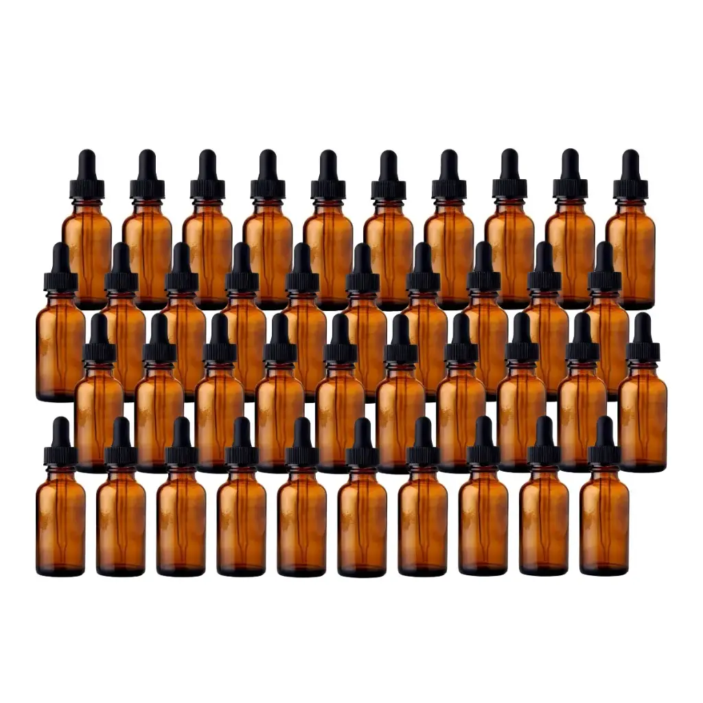 Kit de 100 Botellas Color Ámbar de Vidrio de 30ml con Gotero de Pipeta, Tapa Negra y Embudo de Regalo