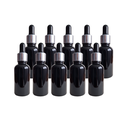Kit de 10 Botellas Color Negro de Vidrio de 30ml con Gotero de Pipeta, Tapa Plateada y Embudo Azul de Regalo