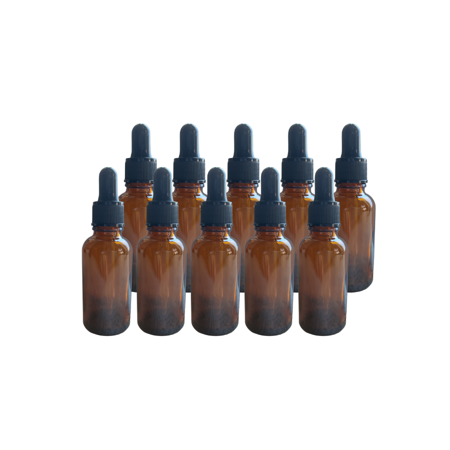 Kit de 20 Botellas Color Ámbar de Vidrio de 30ml con Gotero de Pipeta, Tapa Negra y Embudo de Regalo